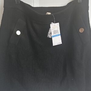 MICHAEL Michael Kors Black Ribbed Pencil Skirt with Logo Buttons